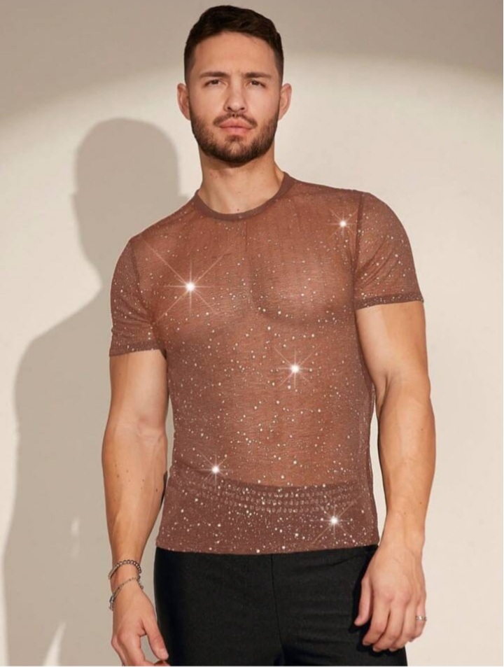 Men's Rhi9nestone Emblished Knit Casual T-Shirt